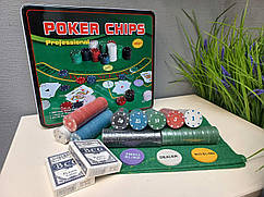 Ігровий набір Покер на 500 фішок з номіналом у  металевій коробці Poker Set