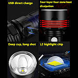 Далекобійний ліхтар + Акумулятор 26650 (1600LM, L2 led, USB) як XHP50 90 Police Boruit Trlife Bailong, фото 2