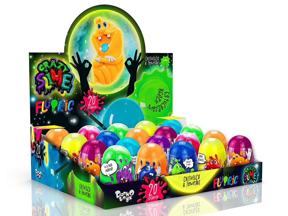 Слайм лизун Crazy Slime Fluoric, колба 8*5 см, укр. (20 шт.)