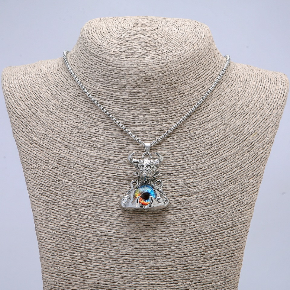 Кулон "Демон з оком дракона" 45х30мм на ланцюжку L-70см + - сріблястий метал, фото 1