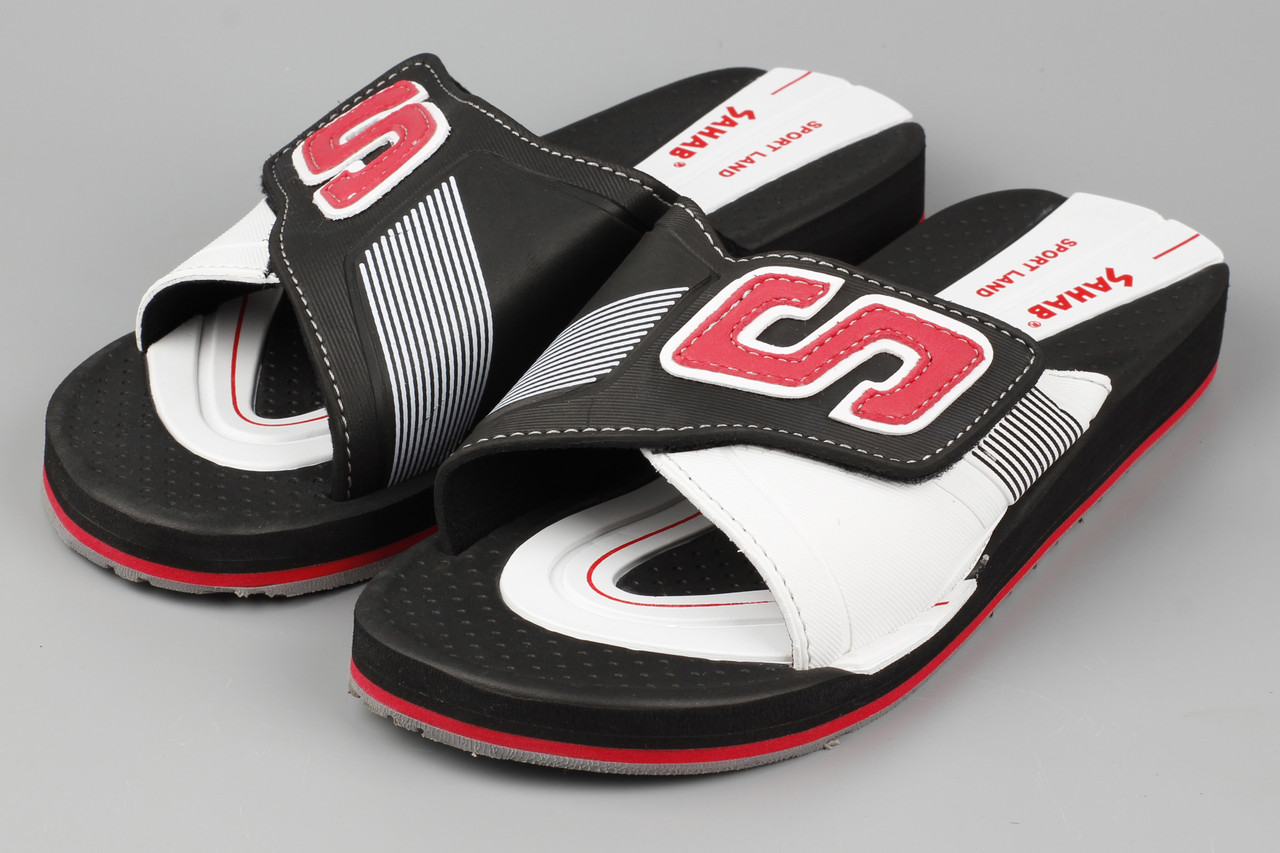 Шльопанці чоловічі на липучці чорні Sahab SH22-018M Сахаб Розміри 41 42 43 45 маломір на розмір