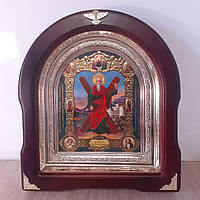 Икона Святой апостол Андрей Первозванный, лик 15х18 см, в темном деревянном киоте, арка
