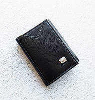 Акция! Маленький черный мужской кожаный кошелек , компактное мини-портмоне черное мужское из кожи