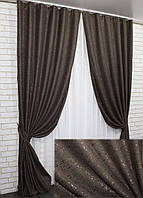 Комплект (2шт. 1,5х2,7м.) готових штор, із тканини льон, колекція "Каро", Туреччина. Колір венге. Код 865ш 30-046