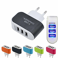 Зарядное устройство на 3 USB порта CHARGER, Голубой