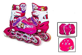 Комплект Scale Sports, розсувні ролики + захист, шолом, рожеві , світяться колеса, 35-38
