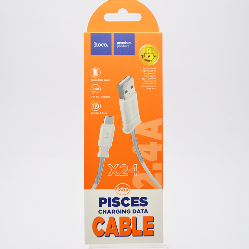 Кабель Hoco X24 microUSB 1m White, фото 1