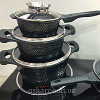 Набор кастрюль и сковорода с гранитным антипригарным покрытием Higher Kitchen HK-315 7 предметов ЗЕЛЕНЫЙ