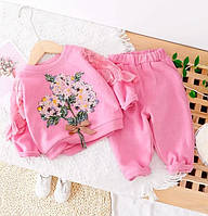 Детский трикотажный костюм для девочки: кофта и штаны, розовый
