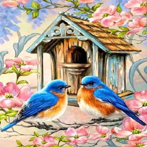 Діамантова мозаїка Пташки біля годівниці My-Art TN1154 (30 x 30 см) на підрамнику, фото 1