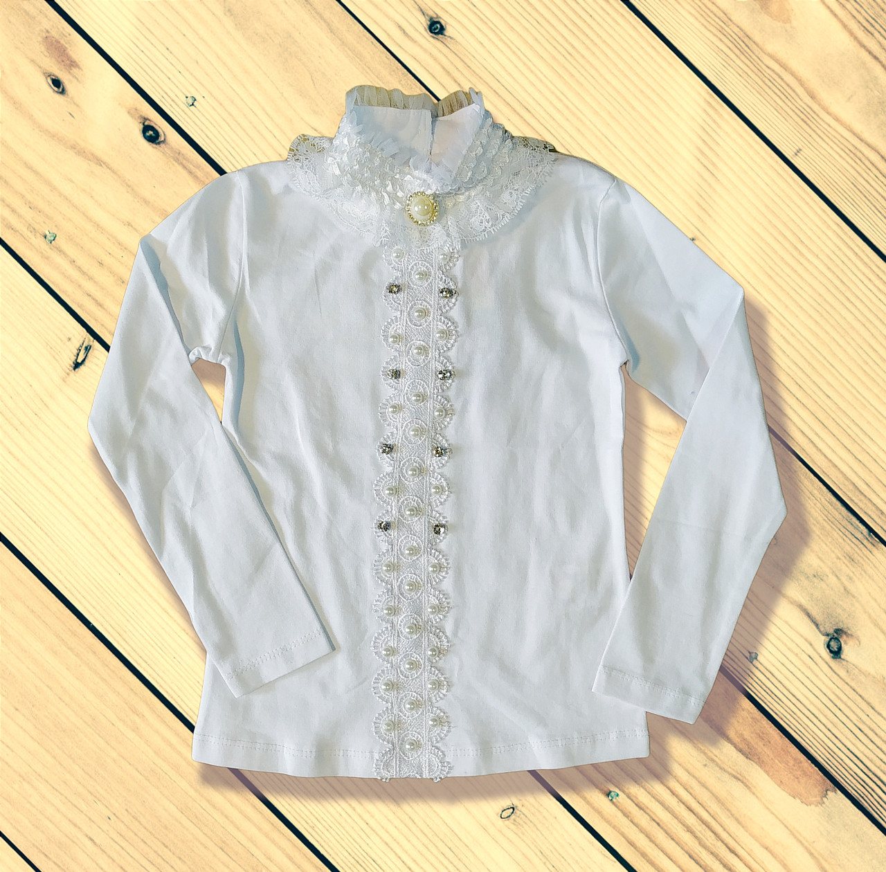 Біла блузка підліткова трикотажна в школу Розміри 122 134 140 152 164, фото 1