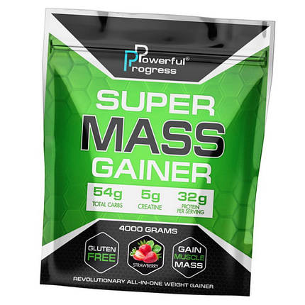 Високовуглеводний гейнер для набору ваги Powerful Progress Super Mass Gainer 4 кг, фото 1