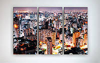 Модульная картина на холсте Вечерний Город, мегаполис яркие ночные огни 90х60см из 3-х модулей