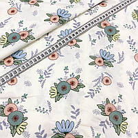 Сатин "Анеморони зеленіно-пудрові на білому" 160 см, фото 2