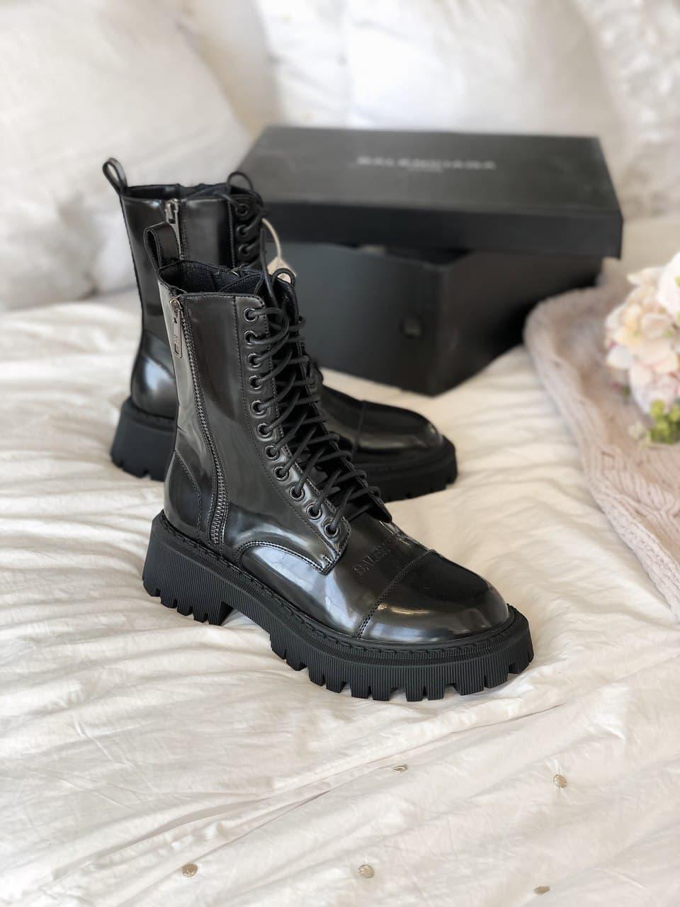 Черевики жіночі Balenciaga Tractor Lacquer Black з натуральної лакової шкіри баленсіага трактор