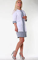 Стильний білий медичний халат з сірою смужкою, матеріал батист (70% бавовна) 42-60