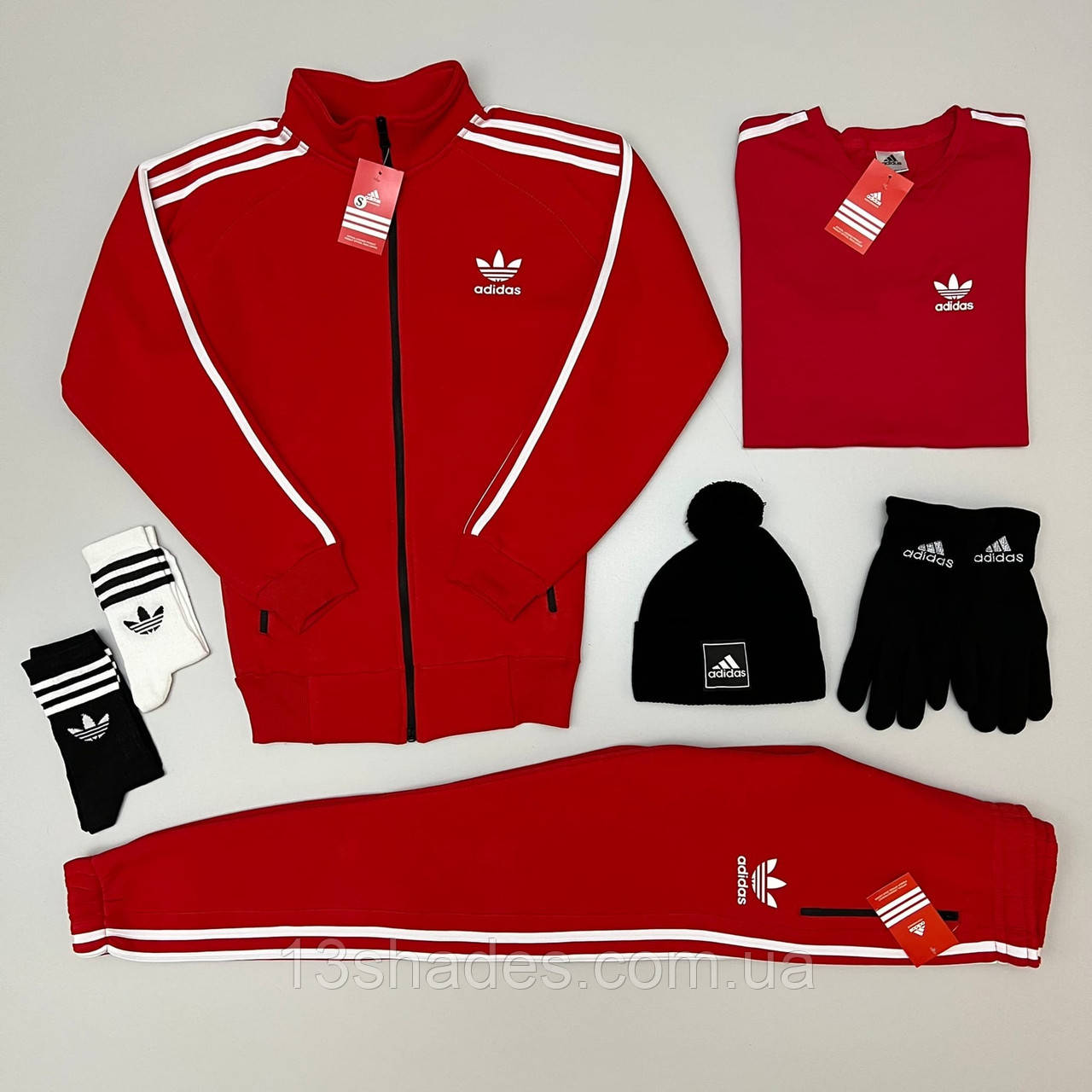 Спортивний костюм теплий чоловічий Adidas Адідас олімпійка червоний Київ, фото 1