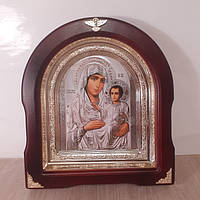 Икона пресвятой Богородицы Иерусалимской, лик 15х18 см, в темном деревянном киоте, арка
