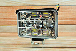 Фара LED прямокутна 124W 6000K-3000К (27 діодів) (17см х 11,5 см х 6см) (ближній + дальній + жовтий світло)
