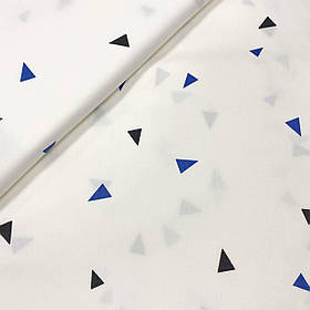 Сатин "Трикутники дрібні чорні, блакитні" 160 см