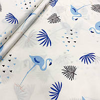 Сатин "Фламінго блакитні з пальмами синіми, чорні", фото 3
