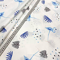 Сатин "Фламінго блакитні з пальмами синіми, чорні", фото 2