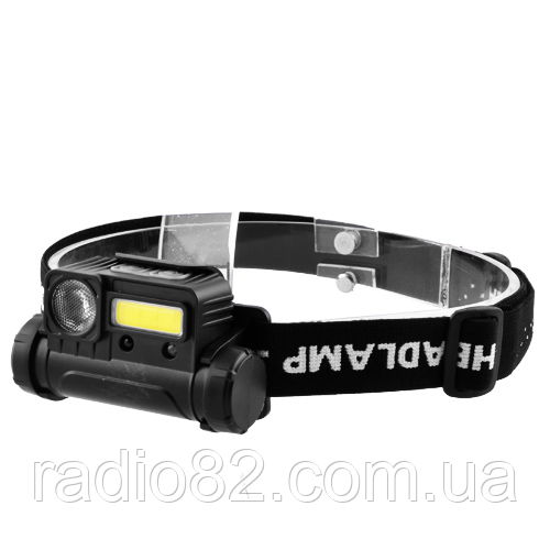 Ліхтар налобний BL-123-XPE+COB (White+Red), ЗУ Type-C, датчик руху, вбудований акумулятор, магніт
