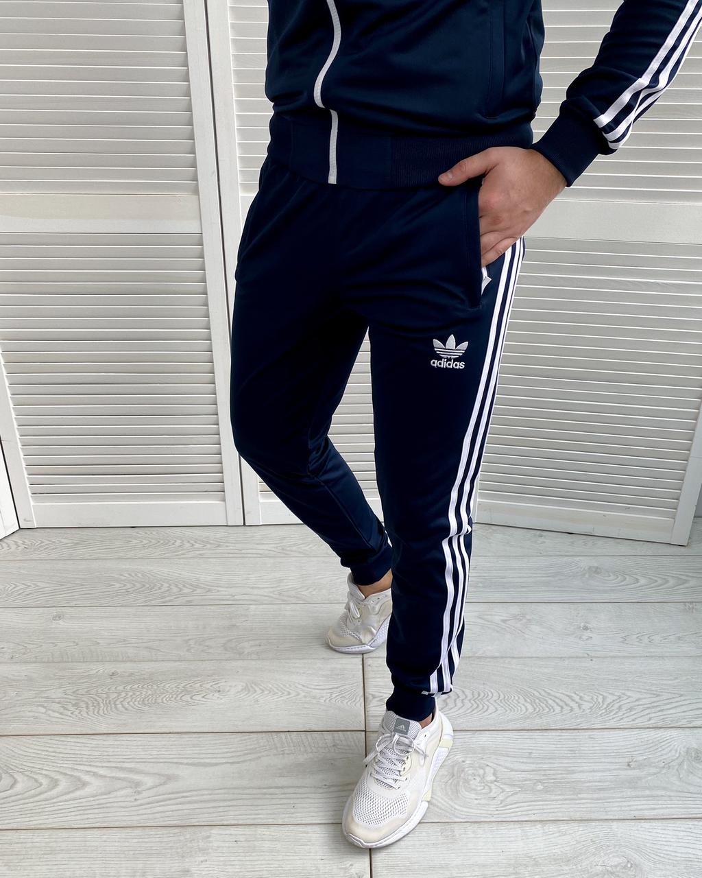Спортивні штани Adidas чоловічі адіас сині спортивні штани з лампасами