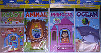 Наклейка - набор из 3-х листов "Робот, принцессы, рыбы, звери" 30*14см. упаковка - микс 4 вида (12шт)
