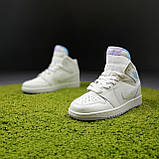 Жіночі кросівки в стилі Nike Air Jordan 1 молочні з бузковим, фото 10