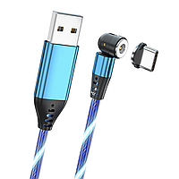 USB - Type C кабель магнітний з ефектом струмка 2.4А 540° 2м з конектором - синій