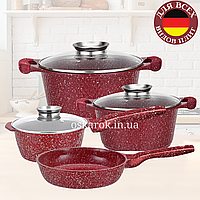 Набор кастрюль и сковорода с гранитным антипригарным покрытием Higher Kitchen HK-315, набор посуды Красный