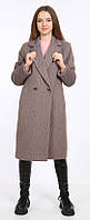 Пальто свободного кроя женское коричневое клетка с поясом кашемир средней длины Актуаль 009, 52