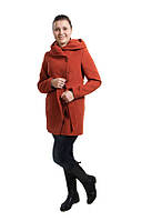 Пальто женское рыжее однотонный с капюшоном кашемир средней длины Актуаль 052, 40