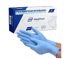 Рукавички Нітрилові р. L 100шт МІЦНІ, текстуровані на пальцях