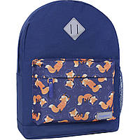 Городской стильный женский рюкзачок синий с принтом, вместительный рюкзак девочке на каждый день удобный