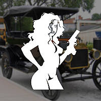 Наклейка на Авто/Мото на Стекло/Кузов "Девушка с Пистолетом" белый цвет
