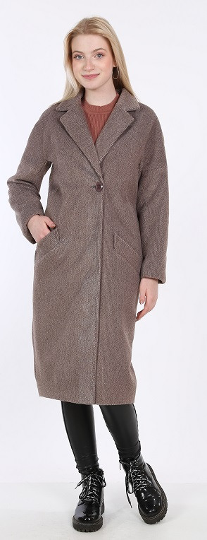 Пальто жіноче коричневе карта з кишенями кашемір середньої довжини Актуаль 045, 50