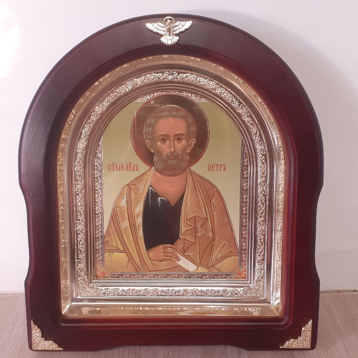 Ікона Святого Петра, лік 15х18 см, у темному дерев'яному кіоті, арка