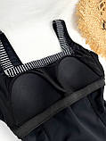 Жіночий суцільний купальник з утяжкой чорного кольору з квадратним вирізом, фото 4