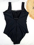 Жіночий суцільний купальник з утяжкой чорного кольору з квадратним вирізом, фото 5
