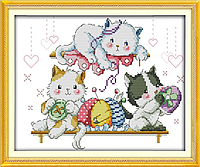 Набор для вышивания крестиком по нанесённой на канву схеме "Cat embroidery". AIDA 14CT printed, 29*21 см