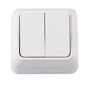 Вимикач наруж. устан. 2-клавішний білий IP20