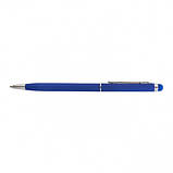 Ручка стилус кулькова тонка металева STELA soft touch для лазерного гравіювання логотипу Сірий Синій, фото 2