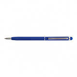 Ручка стилус кулькова тонка металева STELA soft touch для лазерного гравіювання логотипу Сірий Синій, фото 3