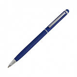 Ручка стилус кулькова тонка металева STELA soft touch для лазерного гравіювання логотипу Сірий Синій, фото 5