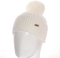 Женская шапка колпак (лопата) с отворотом белого цвета