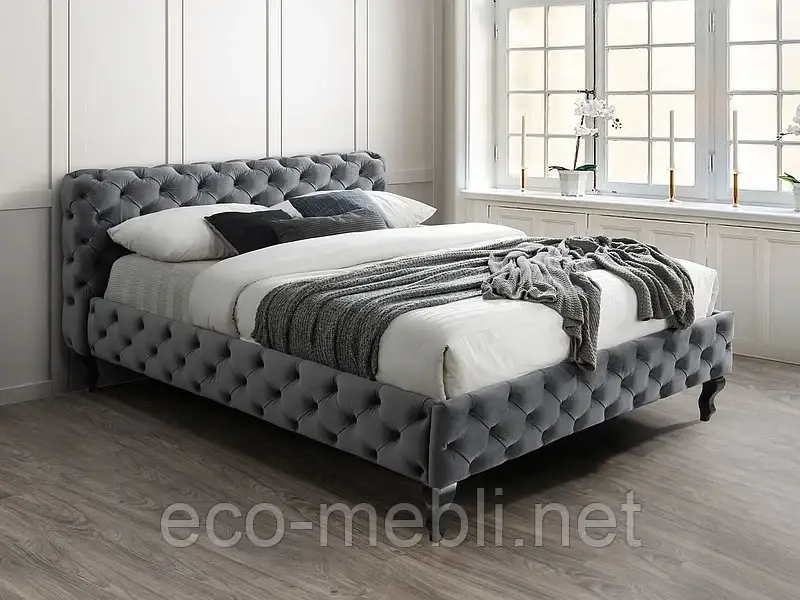 Двохспальне ліжко з мякою спинкою Herrera velvet 160x200 сірий / венге Signal
