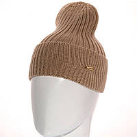 Женская шапка колпак (лопата) с отворотом цвет Капучино