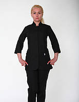 Черный женский медицинский и поварской костюм: пиджак и штаны на резинке 42-52